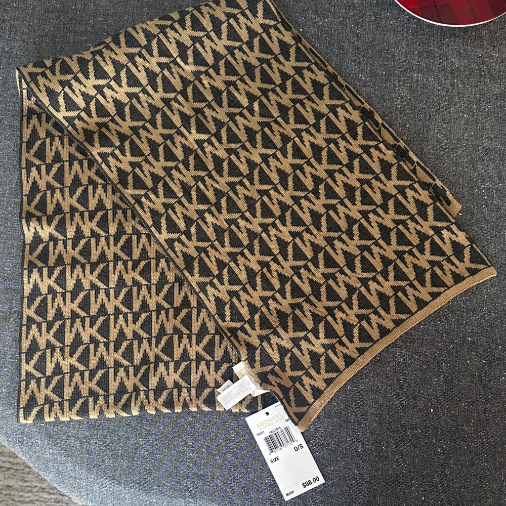 Michael Kors Black and Brown Logo Scarf